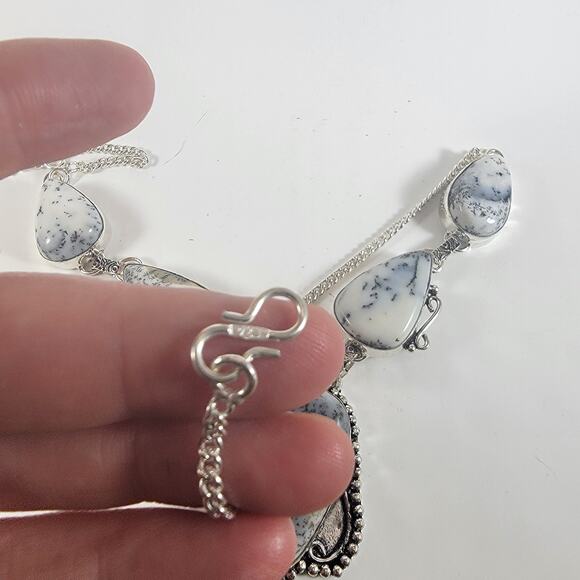 Sterling Silver Necklace with Dendritic Agate Unique Artisan Handcrafted Jewelry - Picture 5 of 10